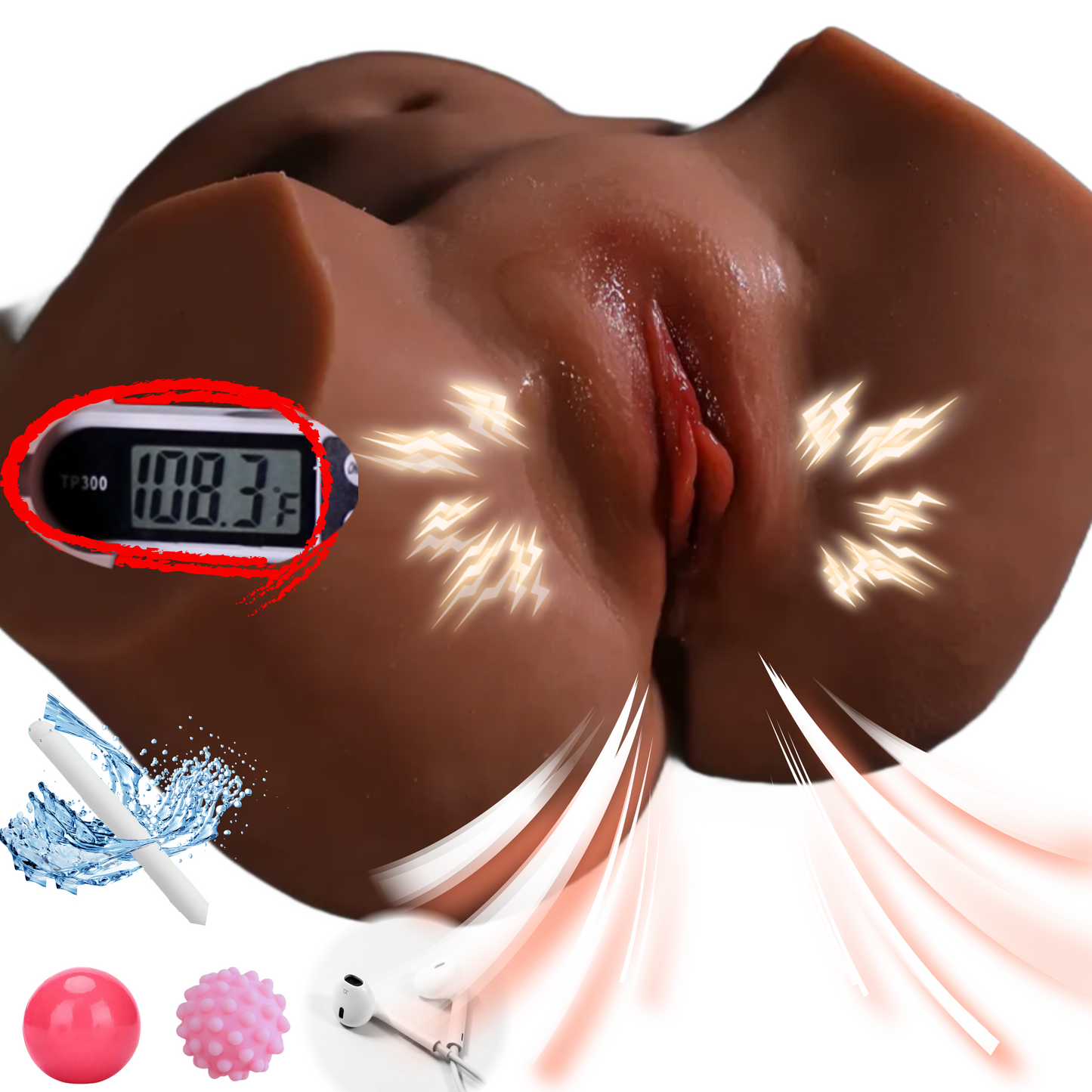 MuseLuv Heating 10 Sucking 10 Vibration 4 Voices Automatic Dark Brown Sex Dolls 10LB Male Masturbators Butt Realistic 3D Lifelike Pocket Pussy Ass for Mens Adult Sex Doll Toys Hands Free Male Stroker