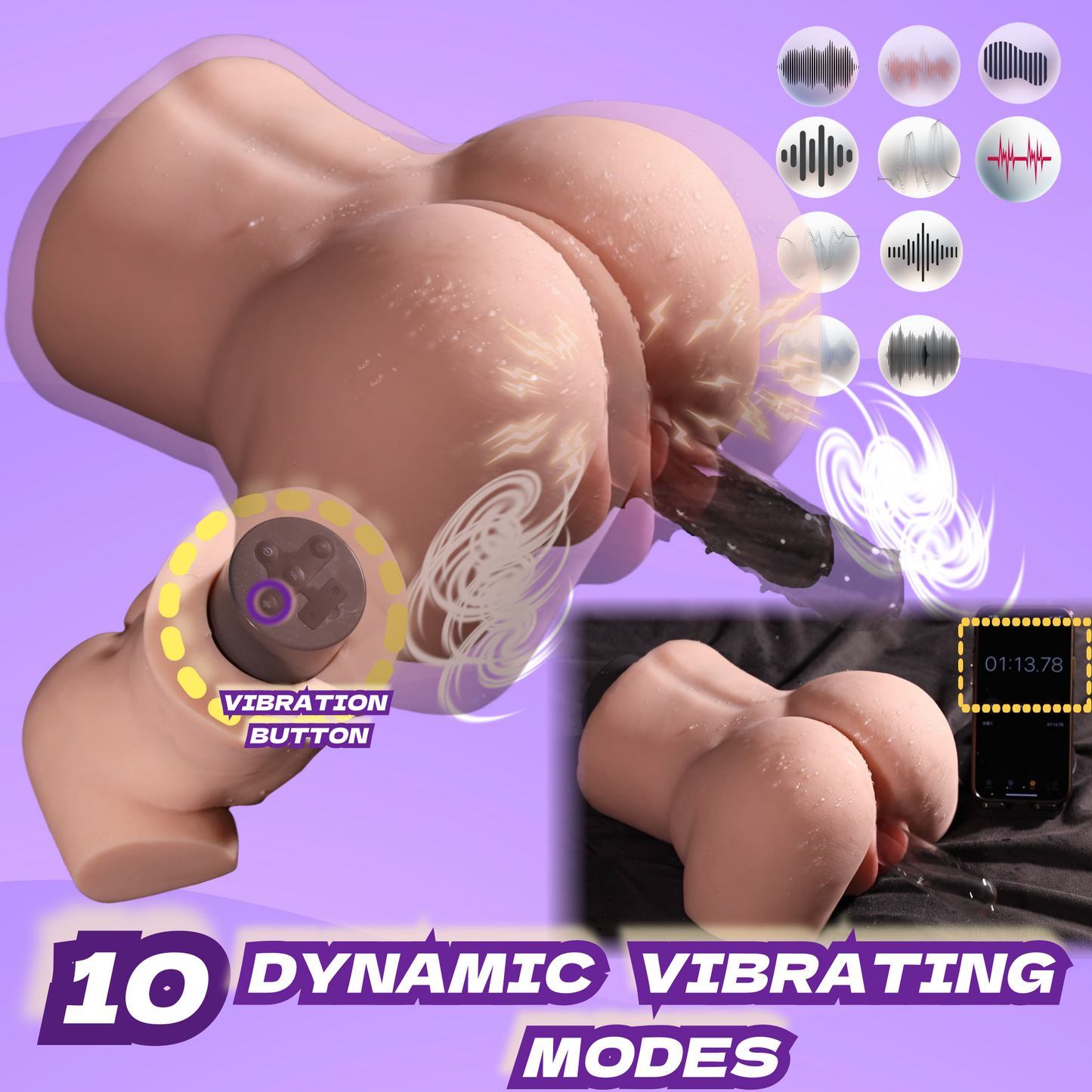 MuseLuv Retractable Double Vibration 4-Language Voice Automatic Male Masturbator, 9LB Realistic 3D Lifelike Butt Pocket Pussy Ass, Hands-Free Male Stroker Adult Sex Toy for Men