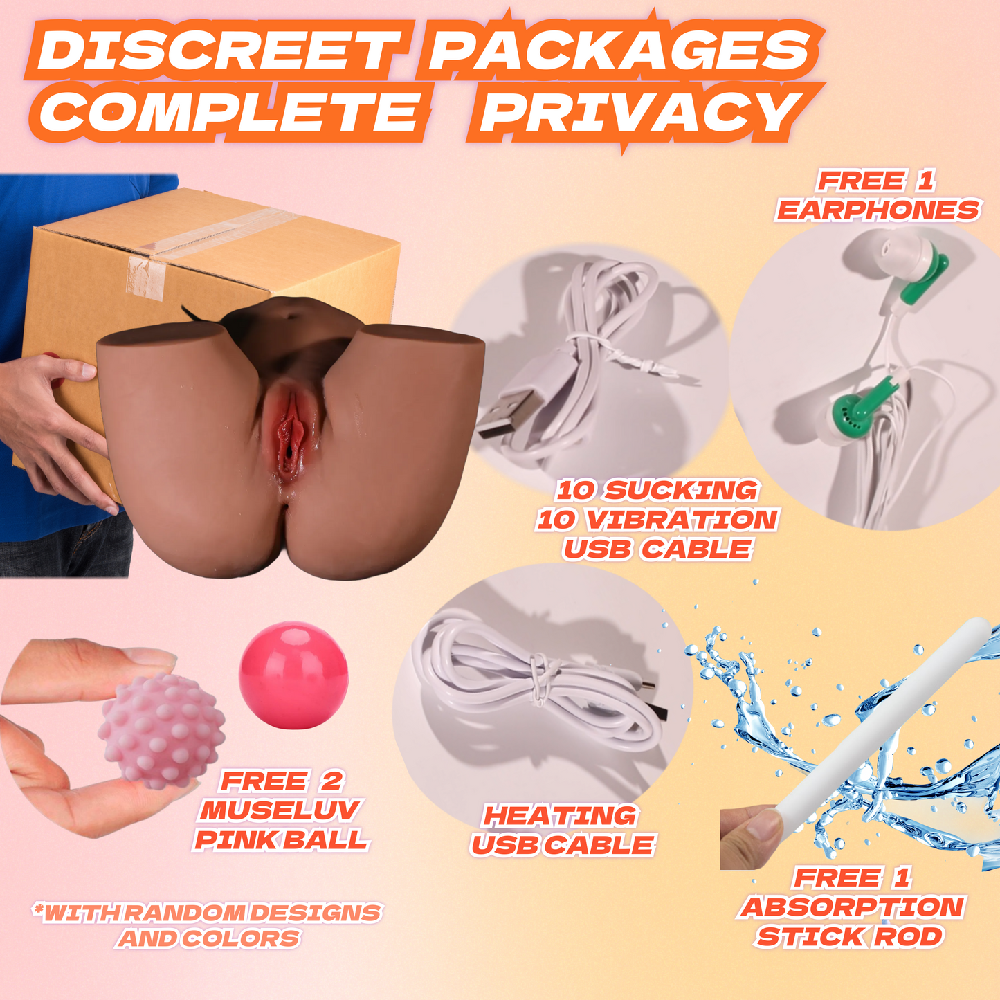 MuseLuv Heating 10 Sucking 10 Vibration 4 Voices Dark Brown Automatic Sex Dolls 24LB Male Masturbators Butt Realistic 3D Lifelike Pocket Pussy Ass for Mens Adult Sex Doll Toys Hands Free Male Stroker