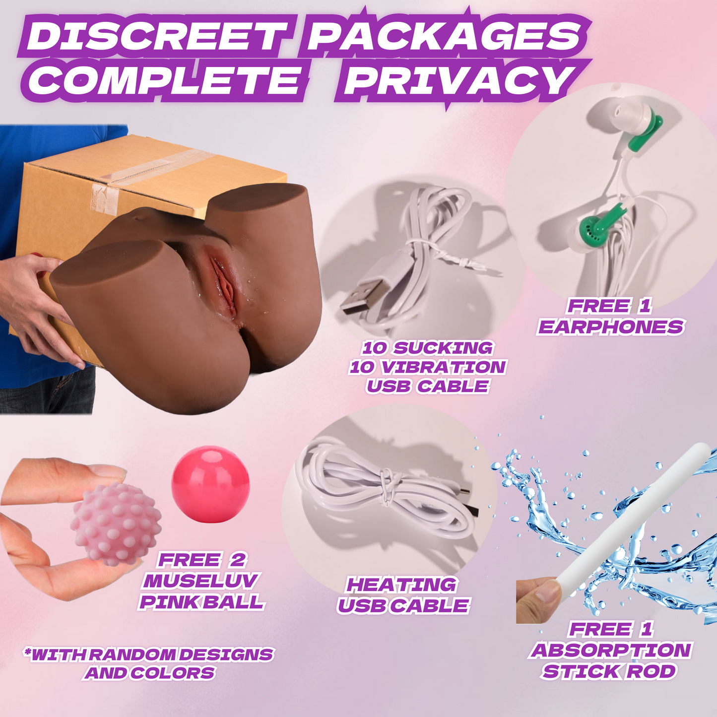 MuseLuv Heating 10 Sucking 10 Vibration 4 Voices Automatic Dark Brown Sex Dolls 16LB Male Masturbators Butt Realistic 3D Lifelike Pocket Pussy Ass for Mens Adult Sex Doll Toys Hands Free Male Stroker