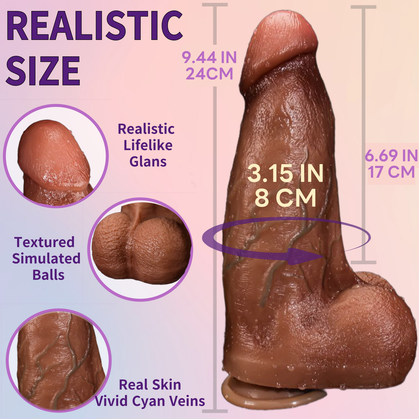 MuseLuv Thrusting 3.15'' Diameter Huge Thick Dildo Vibrator Remote Control Adult Sex Toys for Women Realistic Silicone Penis 3 Quick Rotation &10 Vibration with Suction Cup Anal G Spot Dildo