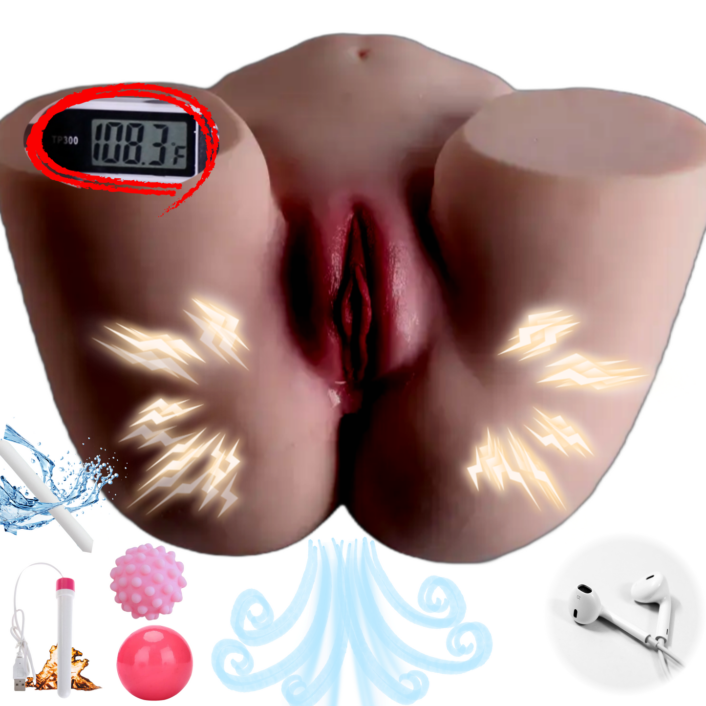 MuseLuv Heating 10 Sucking 10 Vibration 4 Voices Automatic Dark Brown Sex Dolls 16LB Male Masturbators Butt Realistic 3D Lifelike Pocket Pussy Ass for Mens Adult Sex Doll Toys Hands Free Male Stroker