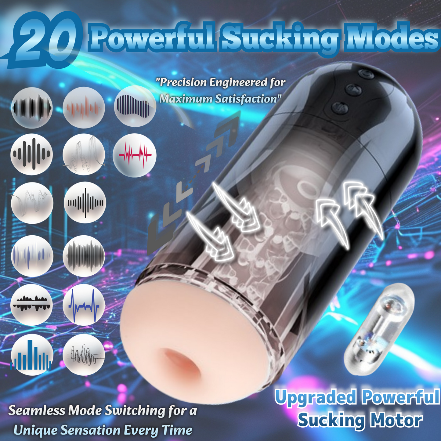 MuseLuv 20 Sucking 20 Vibration 4 Lang Voices Automatic Male Masturbator Sex Toys Penis Pump for Men Upgraded Blowjob Toy Hands Free Pocket Pussy Male Stroker Adult Male Sex Toys 3D Realistic Textured