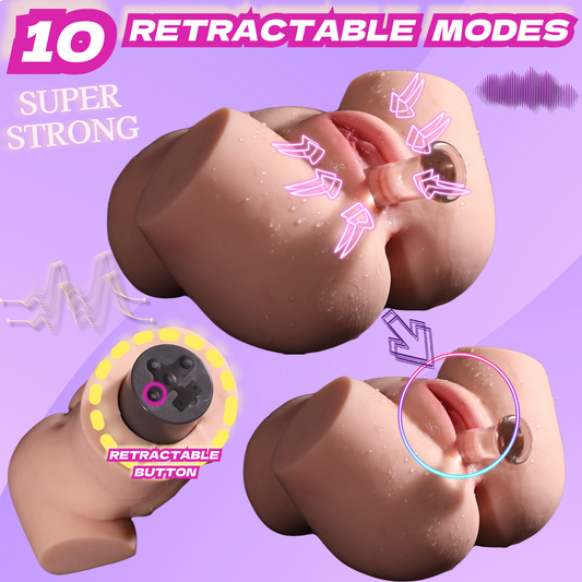 MuseLuv Retractable Double Vibration 4-Language Voice Automatic Male Masturbator, 9LB Realistic 3D Lifelike Butt Pocket Pussy Ass, Hands-Free Male Stroker Adult Sex Toy for Men