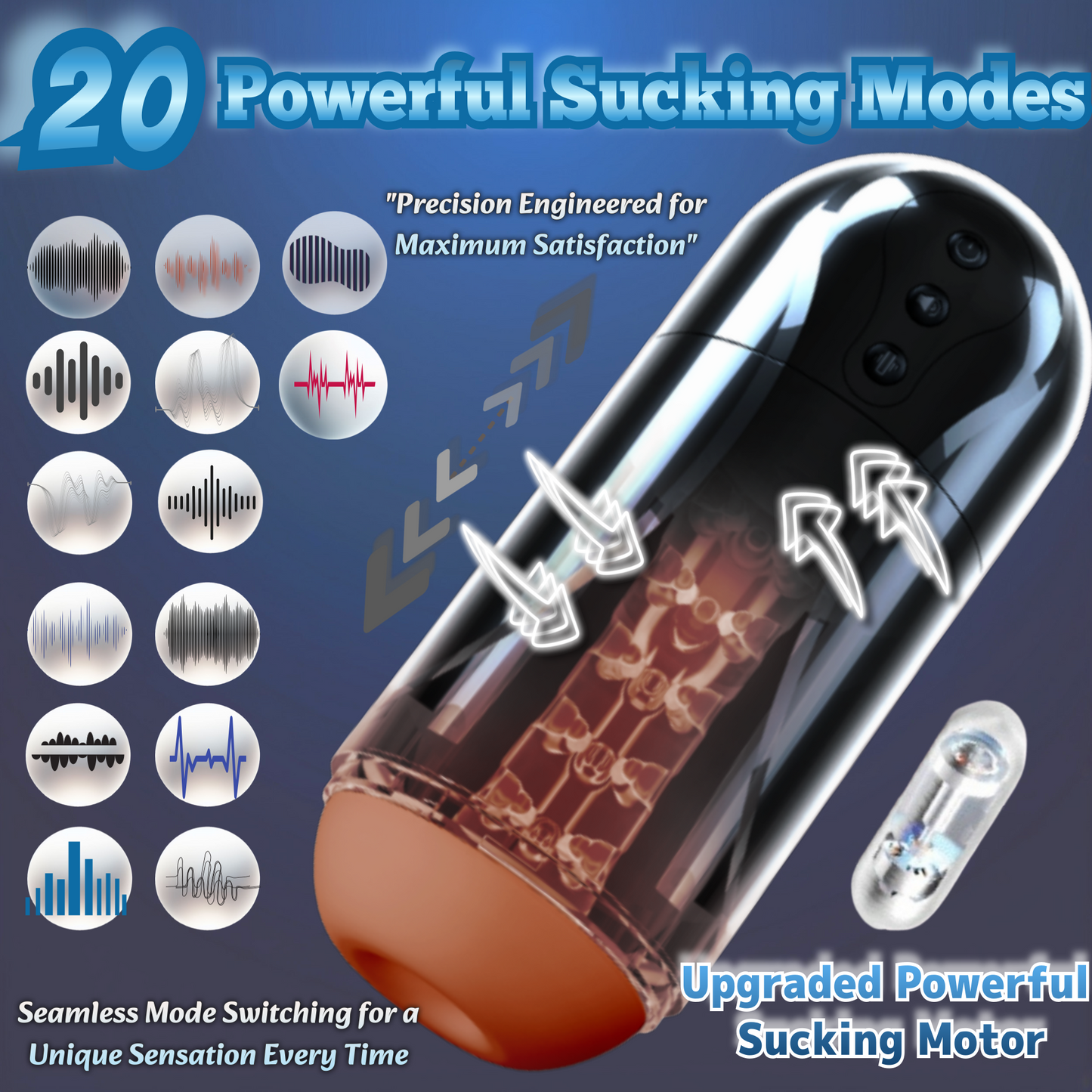 MuseLuv 20 Sucking 20 Vibration 4 Lang Voices Brown Automatic Male Masturbator Sex Toys Penis Pump for Men Upgraded Blowjob Toy Hands Free Pocket Pussy Male Stroker Adult Male Sex Toys 3D Realistic Textured